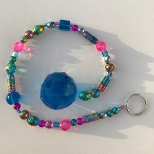 Beaded Suncatcher Pink and Blue Crystal Prism Hanging Patio Decor Yard Art Tree